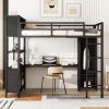 Metal Loft Bed with Wardrobe And L-shaped Desk, Full Size Loft Bed with Storage Cubes and Shelves, Heavy Duty Loft Bed