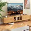 1PC 63 Inches Mid Century Modern Bamboo TV Stand with Sliding Doors TV Stand - Natural