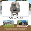 Outdoor Swivel Chair with Cushions, Rattan Egg Patio Chair with Rocking Function for Balcony, Poolside and Garden - Natural+Grey - Wicker