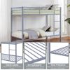 Metal Bunk Bed Twin Over Twin, Low Profile Bunk Bed Frame withBuilt-in Ladder, High Guardrail and Metal Slats- Gray - Iron