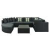 GO 7-piece Outdoor Wicker Sofa Set, Rattan Sofa Lounger, With Striped Green Pillows, Conversation Sofa, Gray Cushion