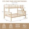 Twin over Full Bunk Bed with Thick Posts,Wooden Bunk Bed with High Guardrail and Ladder- Natural - Wood