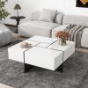 ON-TREND Unique Design Coffee Table with 4 Hidden Storage Compartments, Square Cocktail Table with Extendable Sliding Tabletop, 31.5"x 31.5" - as Pic