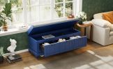 TREXM Classic Shoe Bench with Cushion and Three Drawers, Fluted Entryway Bench, Navy Blue