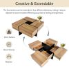 Unique Design Coffee Table with 4 Hidden Storage Compartments, Square Cocktail Table with Extendable Sliding Tabletop, 31.5"x 31.5" - as Pic