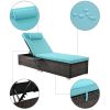 Outdoor PE Wicker Chaise Lounge - 2 Piece patio lounge chair; chase longue; lazy boy recliner- Blue