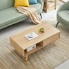 41.34" Rattan Coffee table, sliding door for storage, solid wood legs, Modern table for living room , natural - as Pic
