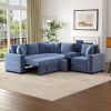 120.5" L-shaped Convertible Sofa Bed Modular Sectional Sofa Reversible Sleeper with Pull-Out Bed, and Cup Holders, Blue - as Pic