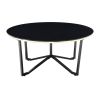 Round Coffee Table and End Tables 3pc Set Black Tempered Glass Top Metal Frame Modern Living Room Furniture - as Pic