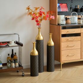 Black and Gold Metal Vase Set of 3 Floor Vases Ideal for Mother's Day Gift Wedding Decoration Elegant Floral Display - as Pic