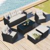 6-piece All-Weather Wicker PE rattan Patio Outdoor Dining Conversation Sectional Set with coffee tab - Beige