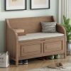 TREXM Rustic Style Solid wood Entryway Multifunctional Storage Bench with Safety Hinge (Brown+ Beige) - as Pic