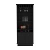 Bar Cabinet 70"H with Wine Rack, Upper Glass Cabinet, three Open Storage Shelves and One Cabinet,Black - as Pic
