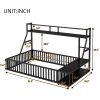 Full Size Floor Bed Frame with Safety Fence, Metal Floor Bed with Desk and Storage Shelves, Playhouse for Kids, Black - as Pic
