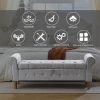 62" Bedroom Tufted Button Storage Bench, Modern Fabric Upholstered Ottoman (Grey)