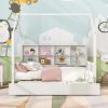 Wooden Full Size House Bed with Trundle,Kids Bed with Shelf, White - as pic