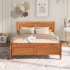 Queen Size Wood Platform Bed with Headboard and Wooden Slat Support (Oak) - as Pic