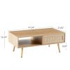 41.34" Rattan Coffee table, sliding door for storage, solid wood legs, Modern table for living room , natural - as Pic