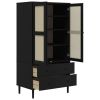 Wardrobe SENJA Rattan Look Black 35.4"x21.7"x68.9" Solid Wood Pine - Black