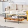 43.3 Inch Modern Two-Tier Coffee Table - An Elegant Combination of Clear Glass and Light Wood Texture Sticker