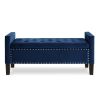 Upholstered Tufted Button Storage Bench with nails trim,Entryway Living Room Soft Padded Seat with Armrest,Bed Bench -Navy - as Pic