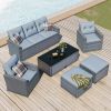 6-piece All-Weather Wicker PE rattan Patio Outdoor Dining Conversation Sectional Set with coffee table- Gray