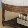 Large Round WaterProof Ottoman Coffee Table 2 Tier Oversized Button Tufted Ottoman with Wooden Shelf (Light Gray) - as Pic