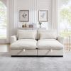 Corduroy Two-Seater Sofa with 2 Storage Footrest, 2 Seater Sectional deep seat sofa,Comfy Couches for Living Room ,Beige Sofa - as Pic
