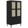 Wardrobe SENJA Rattan Look Black 35.4"x21.7"x68.9" Solid Wood Pine - Black