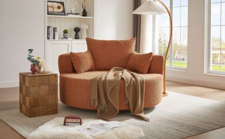 360° Swivel Chair Accent Barrel Chair Swivel Round Sofa Chair with 3 Removable Pillows for Living Room, Bedroom, Office and Hotel, Orange Red - as Pic