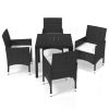 5 Piece Patio Dining Set with Cushions Poly Rattan Black - Black