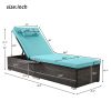 Outdoor PE Wicker Chaise Lounge - 2 Piece patio lounge chair; chase longue; lazy boy recliner- Blue