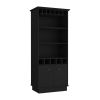 Bar Cabinet 70"H with Wine Rack, Upper Glass Cabinet, three Open Storage Shelves and One Cabinet,Black - as Pic