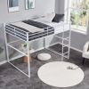 Metal Loft Bed Twin Size, Loft Bed Frame with Safety Guard Rails & Flat Ladder, Twin Loft Bed for Kids Teens Adults, White - White - Iron