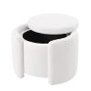 Round Ottoman teddy fleece cushioned footpads living room and bedroom footstool with storage space (White) - as Pic