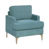 Modern Comfort Accent Chair 1pc Peacock Color Chenille Upholstery Gold Finish Metal Legs Living Room Furniture Durable Plywood - as Pic