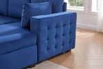 Convertible Pull Out Sleeper Sofa Bed with Storage Chaise, Oversized U Shaped Sectional Couch Bed with 2 Pillows,Velvet Blue