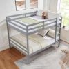 Full over Full Bunk Bed with Ladder,Wooden Bunk Bed with High Guardrail and Ladder for Kids, Teens, Dorm Rooms, and Guest Rooms- Grey - Wood