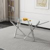 Large Modern Minimalist Rectangular Glass Dining Table for 6-8 with 0.39" Tempered Glass Tabletop and Silver Chrome Metal Legs, 71' x39''x 30''1538