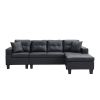 Sectional Sofa Set for Living Room with L Shape Chaise Lounge ,cup holder and Left or Right Hand Chaise Modern 4 Seat (BLACK) - as Pic