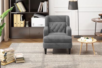 Upholstered Accent Chair Tufted Armchair for Living Room and Bedroom, Dark Grey - as Pic