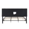 King Size Upholstered Platform Bed Frame with Linen Fabric Headboard, No Box Spring Needed, Wood Slat Support, Easy Assembly, BLACK - black
