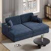 86.5" Oversized Loveseat Chaise Lounge Sectional Sofa Bed Corduroy Sleeper Sofa with Two USB Ports , Blue - as Pic