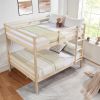 Full over Full Bunk Bed with Ladder,Wooden Bunk Bed with High Guardrail and Ladder- Natural - Wood
