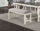 Dining Room Furniture 6pc Dining Set Table w Leaf And 4x Side Chairs 1x Bench Gray Fabric Cushion Seat White Clean Lines Wooden Table Top - as Pic