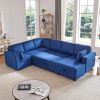 Convertible Pull Out Sleeper Sofa Bed with Storage Chaise, Oversized U Shaped Sectional Couch Bed with 2 Pillows,Velvet Blue