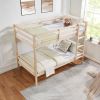 Twin over Twin Bunk Bed with Ladder,Wooden Bunk Bed with High Guardrail and Ladder for Kids, Teens, Dorm Rooms, and Guest Rooms-White - Natural Wood