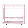 Over Twin Bunk Bed Frame with Trundle,Metal Bunkbed with Sturdy Guard Rail and 2 sideLadders- Pink