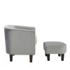 Velvet Accent Chair with Ottoman, Modern Barrel Chair Armchair for Living Room, Bedroom, Gray - Gray - Chenille