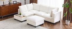 90" U-shaped Sectional Sofa Modular Sofa Couch with a Movable Ottoman , a Coffee Table with Hidden Charging Devices for Living Room, White - as Pic
